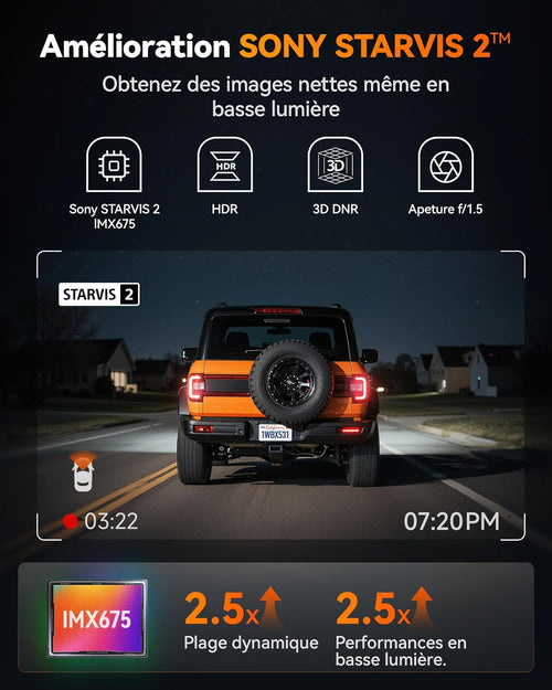 Dashcam WOLFBOX X3 — double caméra 2,5K + 1080p