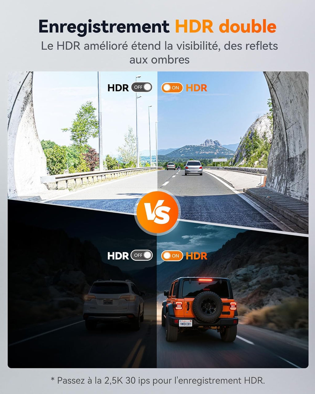 Dashcam WOLFBOX X3 — double caméra 2,5K + 1080p