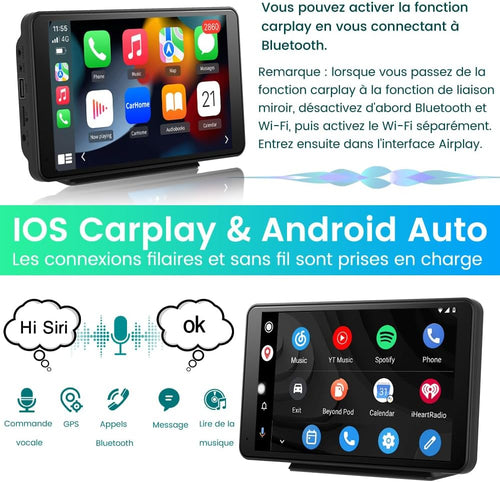 Écran voiture 7″ CarPlay et Android Auto