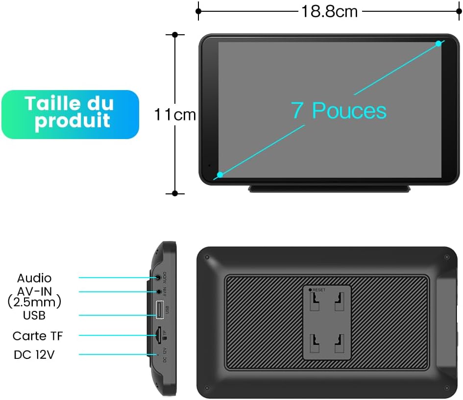 Écran voiture 7″ CarPlay et Android Auto