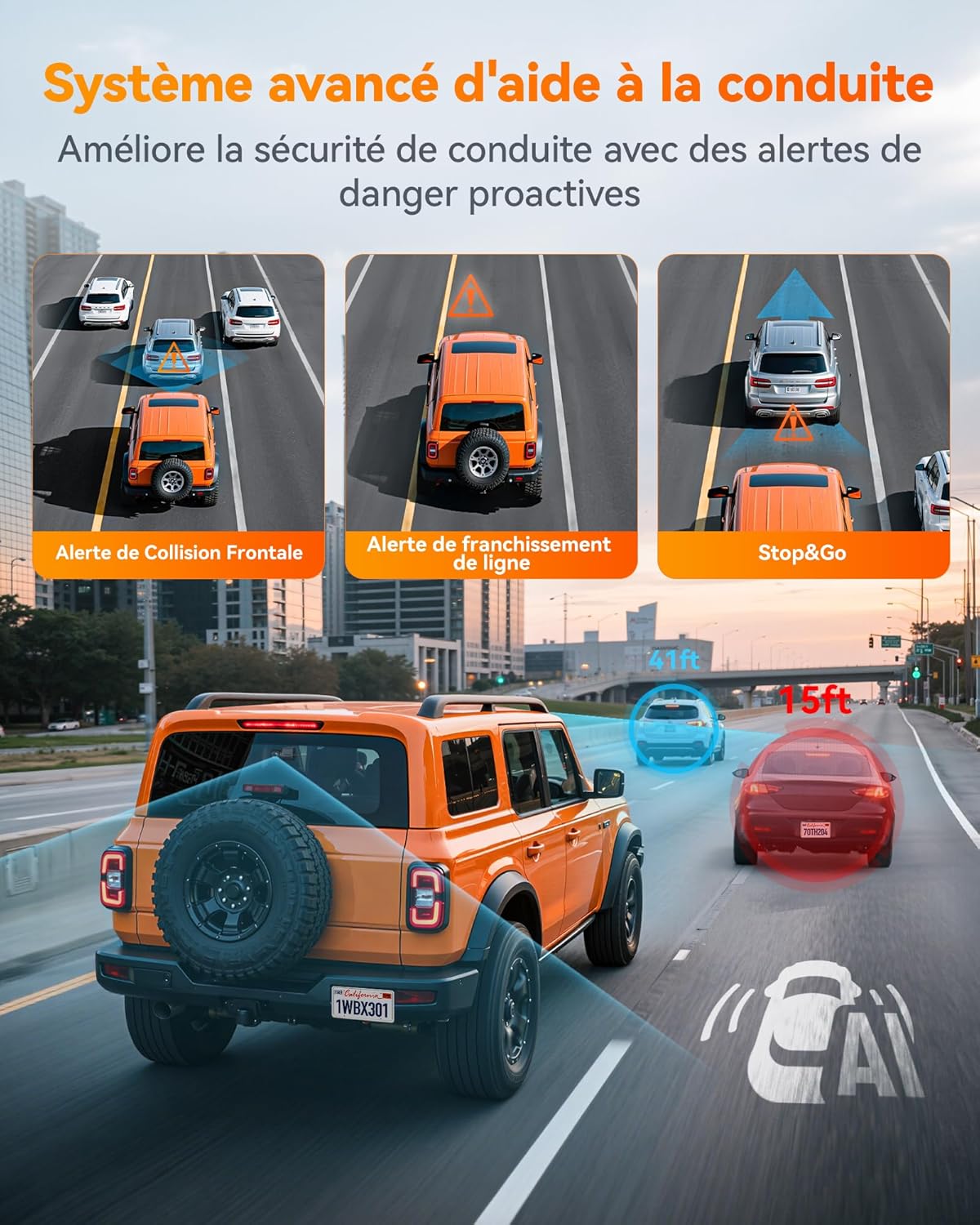 Dashcam WOLFBOX X3 — double caméra 2,5K + 1080p